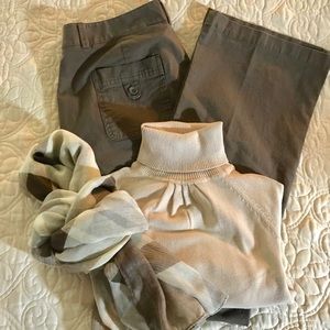 Jk basics sweater M. Dockers pants 8. Scarf.